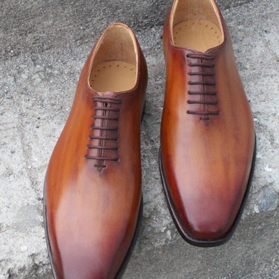 Crafted leather handmade brown patina classic oxford lace up dress shoes 