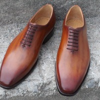 Crafted Leather Handmade Brown Patina Classic Oxford Lace up Dress Shoes  - Thumbnail 2
