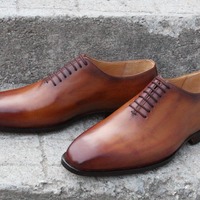 Crafted Leather Handmade Brown Patina Classic Oxford Lace up Dress Shoes  - Thumbnail 3