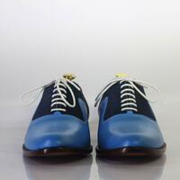 Handmade Blue & Navy Blue Lace Up Casual Leather Suede Shoes For Men's - Thumbnail 2