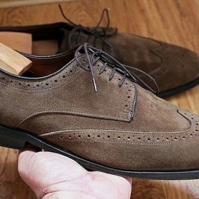 Elegant brown handmade oxfords wingtip brogue suede casual wear lace up shoes