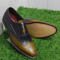 Men's Handmade Leather Black & Brown Leather Stylish Front Zipper Style Wing Tip Casual & Dress Wear Boots - Thumbnail 1