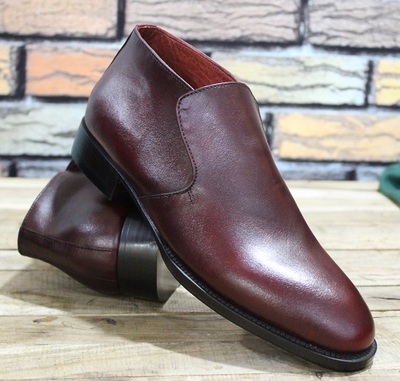 New Men's Handmade Stylish Shoes Burgundy Leather Plain Slip On Moccasin Formal & Dress Wear Boots