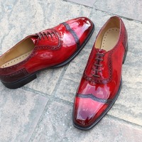 Crafted Leather Handmade Men Burgundy Oxford Wingtip Lace up Dress Shoes  - Thumbnail 1