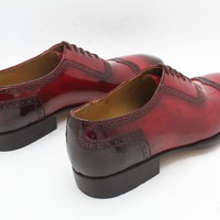 Crafted Leather Handmade Men Burgundy Oxford Wingtip Lace up Dress Shoes  - Thumbnail 2