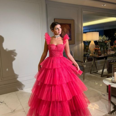 Fashion  hot pink a-line long prom dresses - Thumbnail 2