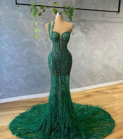 Mermaid Green Tulle Prom Dress With Beading