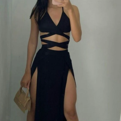 Sexy a line backless split black prom dress - Thumbnail 2