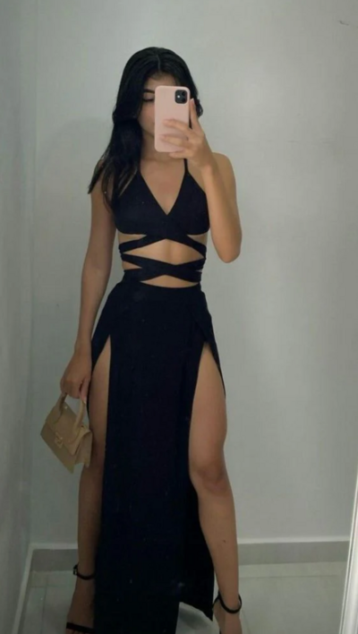 Sexy A Line Backless Split Black Prom Dress