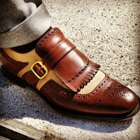 Hot Sale Men's Two Tone Fringe Monk Leather Suede Wedding Shoes - Thumbnail 1