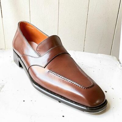 Classic men's handmade brown moccasin genuine leather wedding shoes