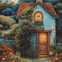 Blue Cottage Cross Stitch Pattern - Thumbnail 1