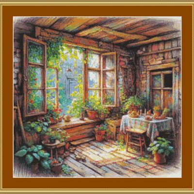 Wooden room cross stitch pattern