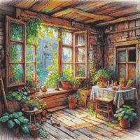 Wooden Room Cross Stitch Pattern - Thumbnail 1
