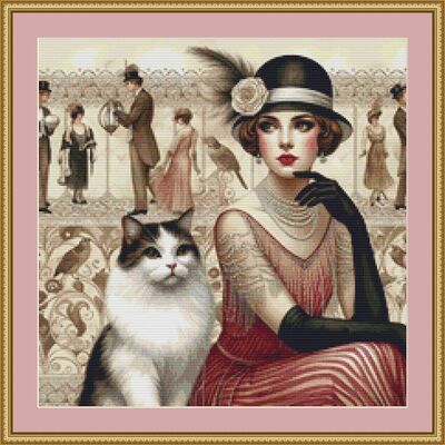 Woman and cat cross stitch pattern