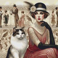 Woman And Cat Cross Stitch Pattern - Thumbnail 1