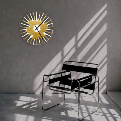 Neuron - large size contemporary white / gold wall clock made of bent plywood