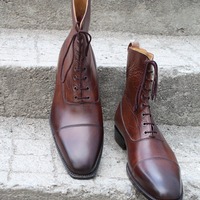 Crafted Leather Handmade Brown Ankle High Dress Lace up Boot - Thumbnail 1