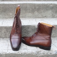 Crafted Leather Handmade Brown Ankle High Dress Lace up Boot - Thumbnail 2