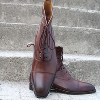 Crafted Leather Handmade Brown Ankle High Dress Lace up Boot - Thumbnail 3