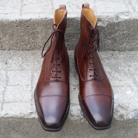 Crafted Leather Handmade Brown Ankle High Dress Lace up Boot - Thumbnail 4