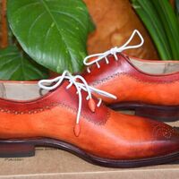 Crafted Leather Handmade Oxfords Brown & Camel Leather Dress Shoes - Thumbnail 3