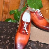 Crafted Leather Handmade Oxfords Brown & Camel Leather Dress Shoes - Thumbnail 4