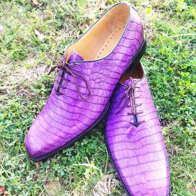 Handmade men genuine crocodile leather lace up dress formal shoes - Thumbnail 2