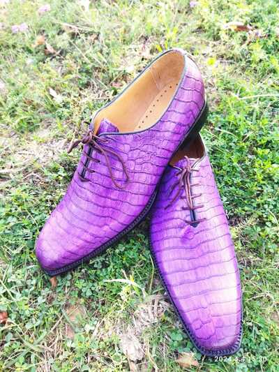 Handmade Men Genuine Crocodile Leather Lace up Dress Formal Shoes