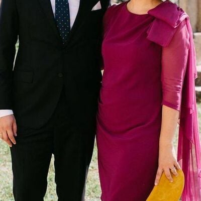 Simple burgundy tea-length mother of the bride/groom dresses formal gown