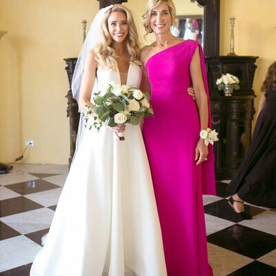 Simple hot pink fuchsia one shoulder mother of the bride/groom dresses formal gown