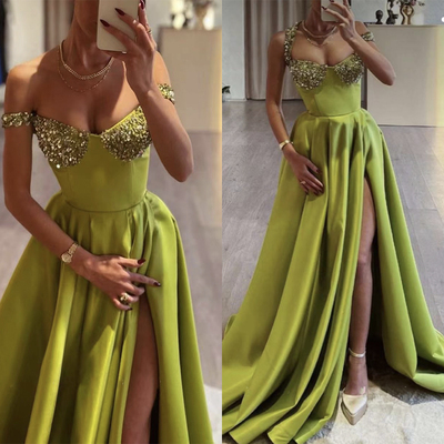 Green lemon prom dresses with sequins - Thumbnail 1
