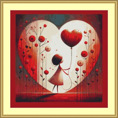Whimsical love heart cross stitch pattern