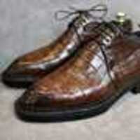 New Mens Brown Crocodile Texture Leather Dress Shoes - Thumbnail 2