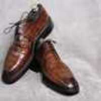 New Mens Brown Crocodile Texture Leather Dress Shoes - Thumbnail 3