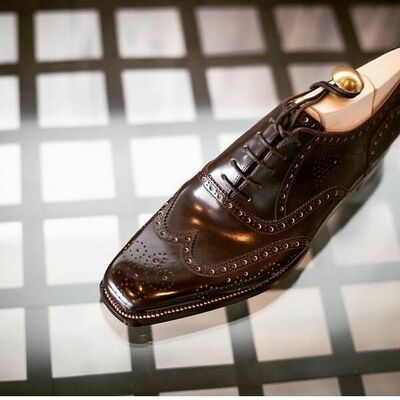Dark brown luxury oxford wingtip dress shoes - Thumbnail 2