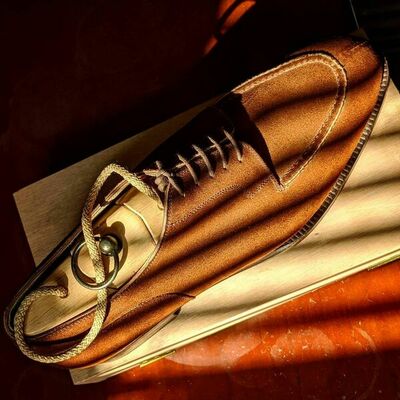 Handmade brown suede leather dress lace up shoes - Thumbnail 1