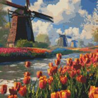 Tulips And Windmills Cross Stitch Pattern - Thumbnail 1