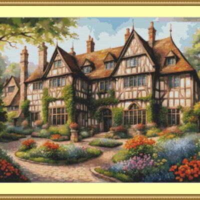Tudor house cross stitch pattern