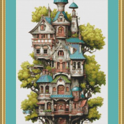 Treehouse cross stitch pattern