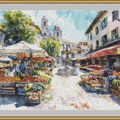 Town market cross stitch pattern