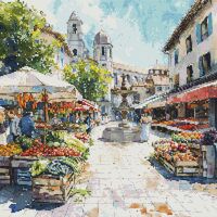 Town Market Cross Stitch Pattern - Thumbnail 1