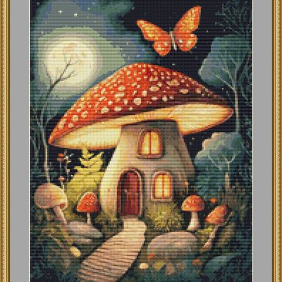 Toadstool house cross stitch pattern