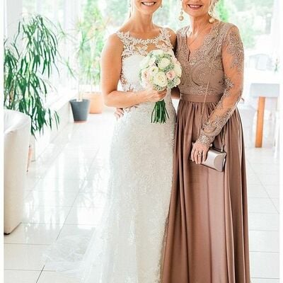 Simple brown lace mother of the bride/groom dresses formal gown