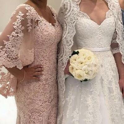 Plus size light pink lace appliques mother of the bride/groom dresses formal gown