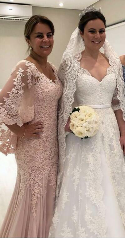 Plus Size Light Pink Lace Appliques Mother Of The Bride/Groom Dresses Formal Gown