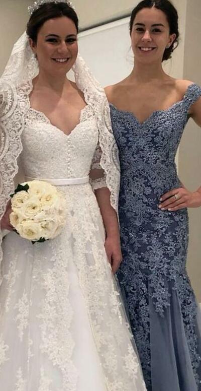 Blue Lace Appliques Mother Of The Bride/Groom Dresses Formal Gown