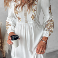 Solid Color Women'S Embroidered Casual Long Sleeved Dress - Thumbnail 2
