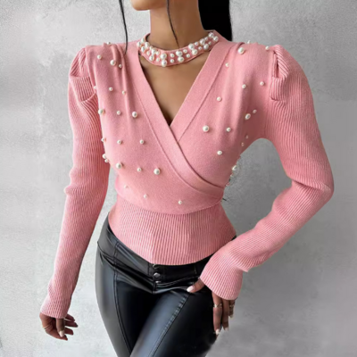 Elegant Temperament V-Neck Long Sleeved Top