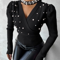 Elegant Temperament V-Neck Long Sleeved Top - Thumbnail 3